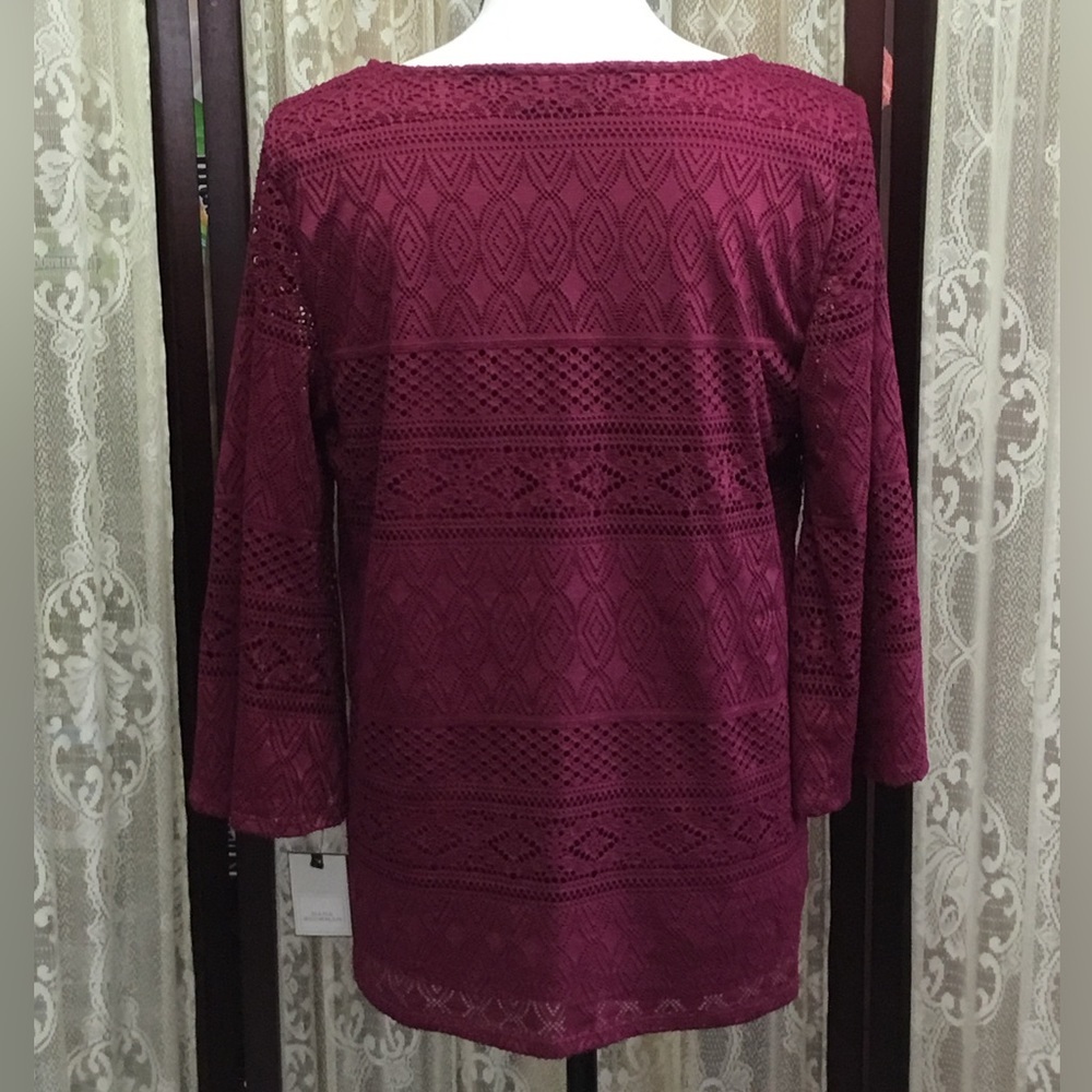 ✨️NWT✨️DANA BUCHMAN Elegant Burgundy Lace Women's Top SZ MD - Picture 2 of 8